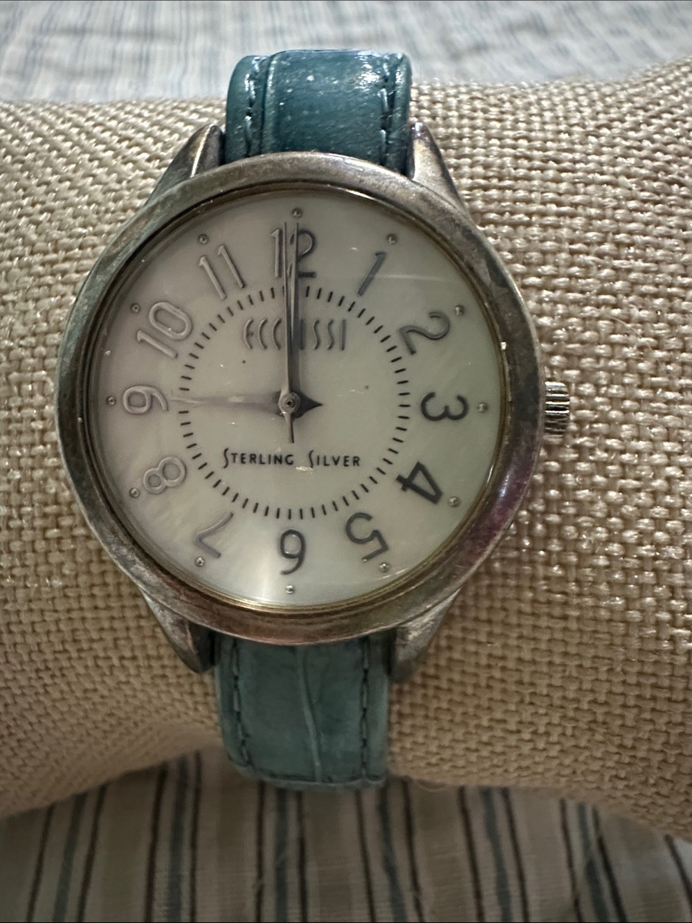 Unisex Sterling Silver Watch with Teal Leather Strap